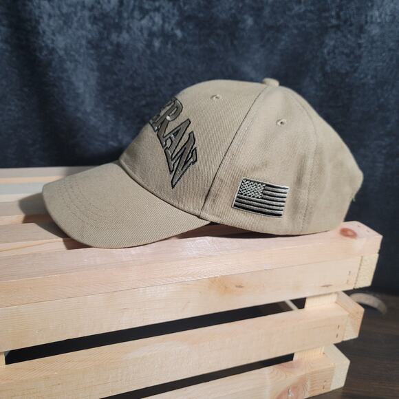 Veteran Letters Khaki Beige Cotton Adjustable Embroidered Cap Hat CP00806 - Picture 1 of 6